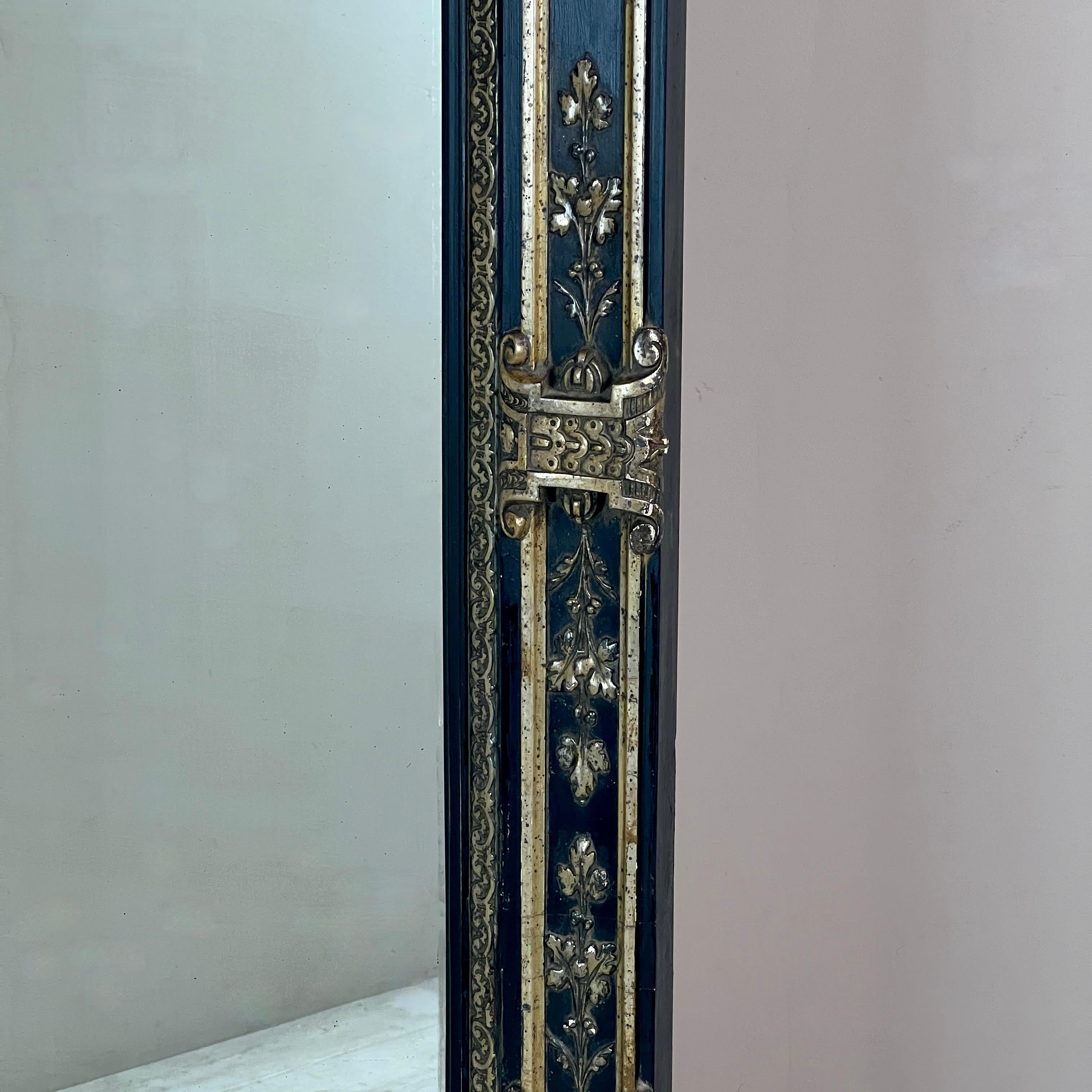 Large Antique French Ebonised & Silver Gilt Floor Or Overmantel Mirror 1
