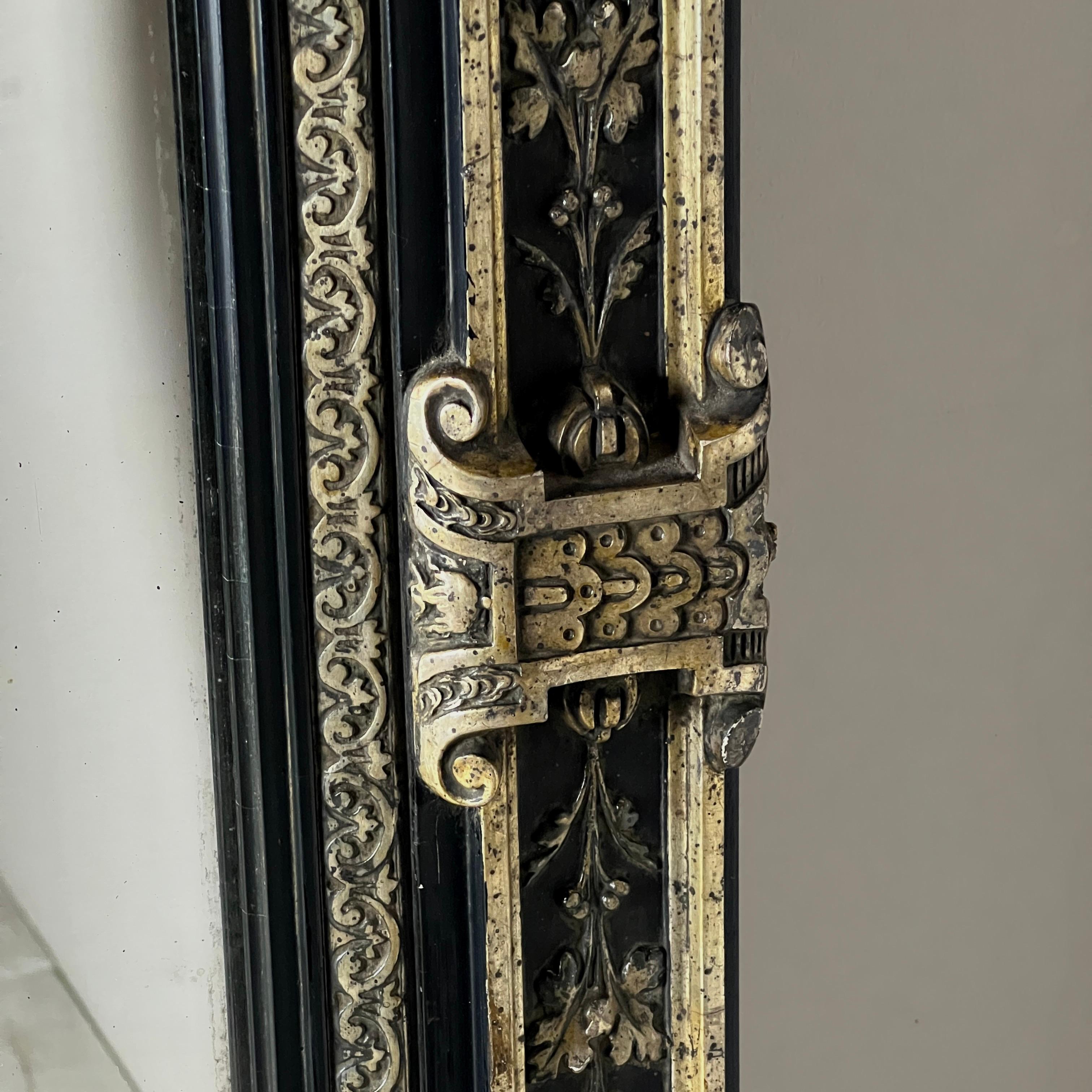 Large Antique French Ebonised & Silver Gilt Floor Or Overmantel Mirror 2