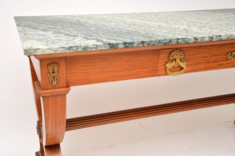Large Antique French Empire Satin Wood Marble Top Console Table For