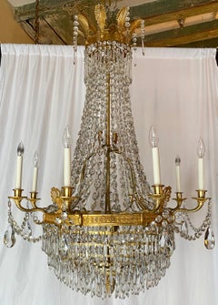 Large Antique French Empire Style Crystal and Bronze D'Ore Chandelier circa 1900