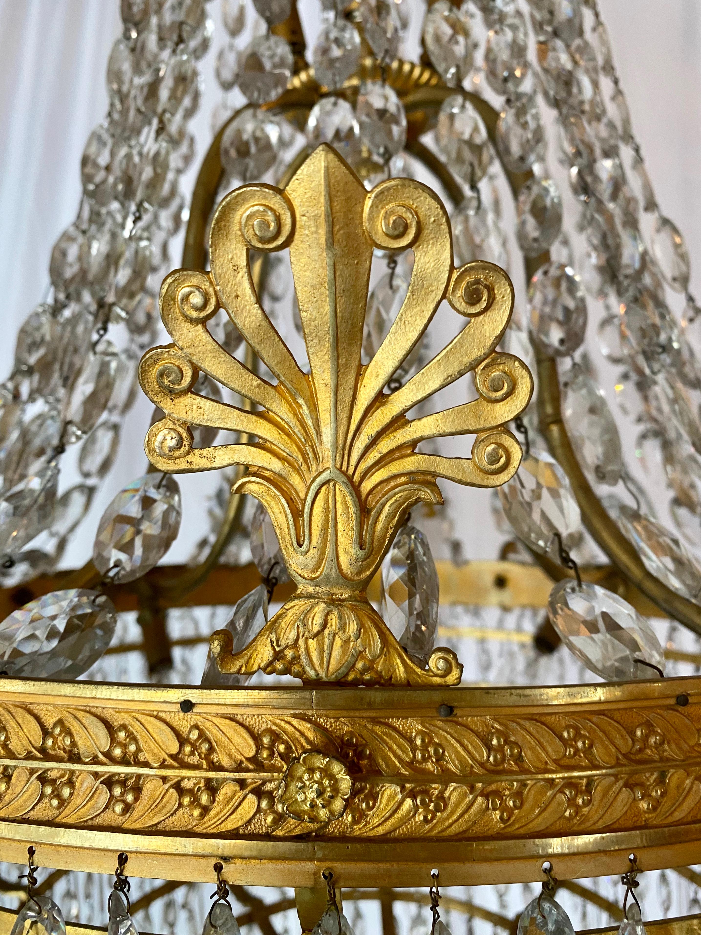 Large Antique French Empire Style Crystal and Bronze D'Ore Chandelier circa 1900 In Good Condition For Sale In New Orleans, LA