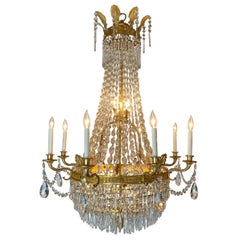 Large Antique French Empire Style Crystal and Bronze D'Ore Chandelier circa 1900