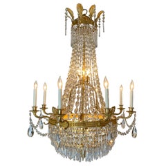 Grand lustre ancien de style Empire français en cristal et bronze D'Ore circa 1900