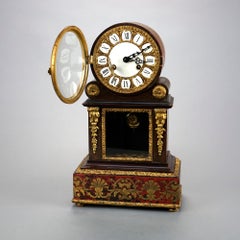 Large Antique French Empire Tortoise Boulle & Ormolu Mantle Clock Circa 1870