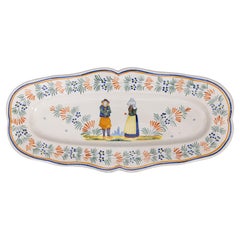Large Antique French Faience Quimper Oval Scalloped Wall Platter circa 1920 Large Antique French Faience Quimper Oval Scalloped Wall Platter circa 1920