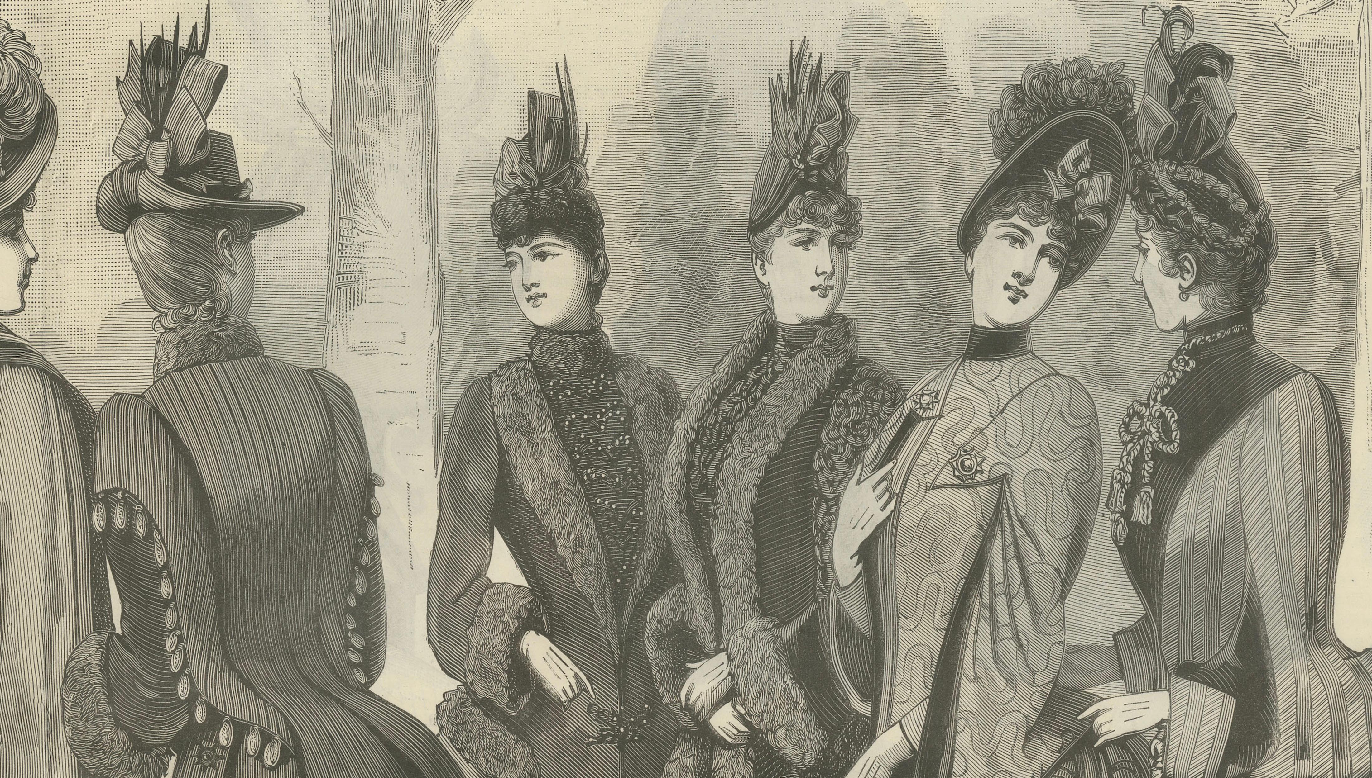 Large Antique French Fashion Plate, Winter Costumes Paris, c.1880