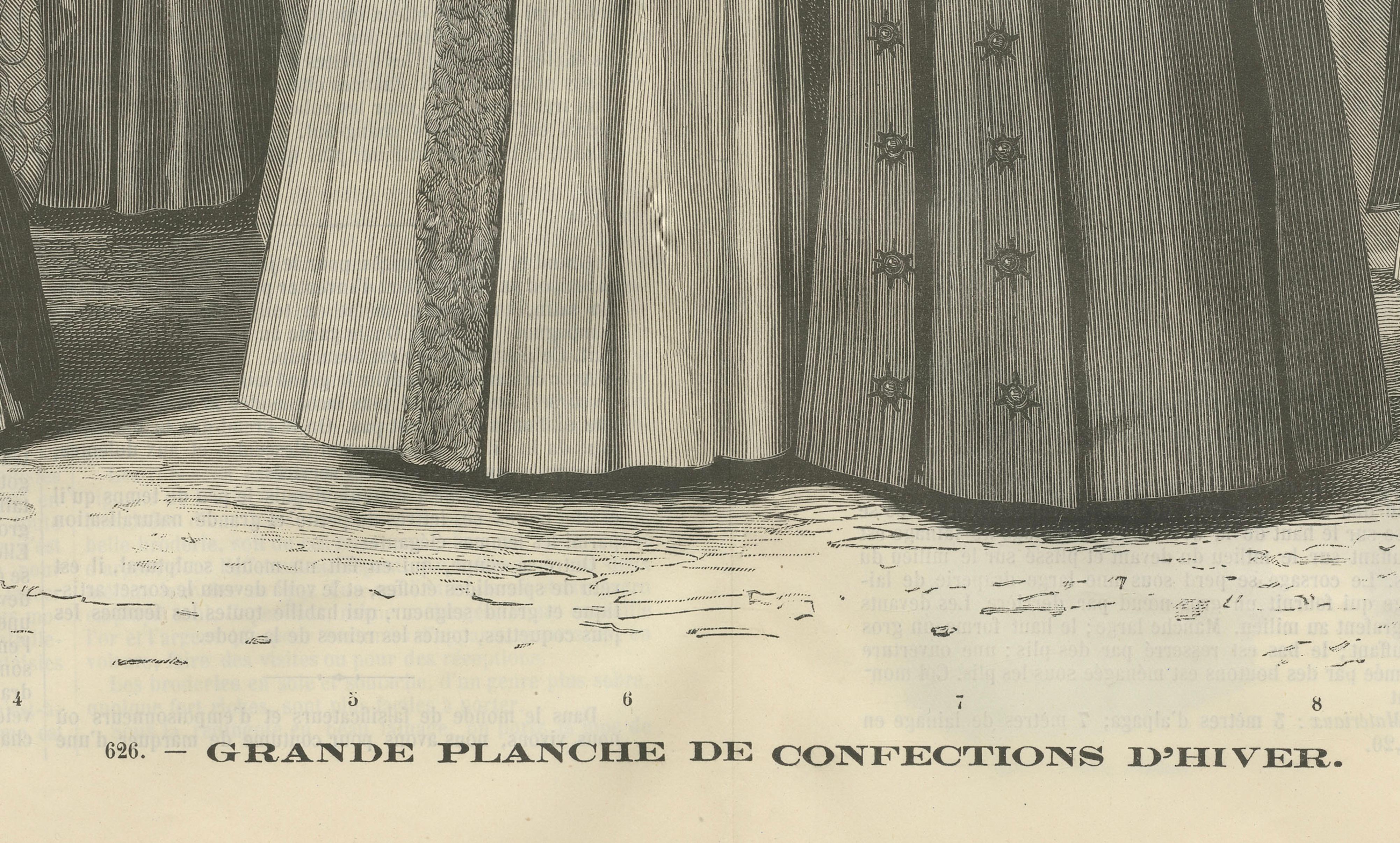 Large Antique French Fashion Plate, Winter Costumes Paris, c.1880