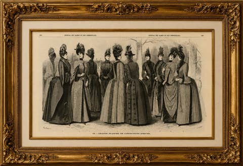 Large Antique French Fashion Plate, Winter Costumes Paris, c.1880