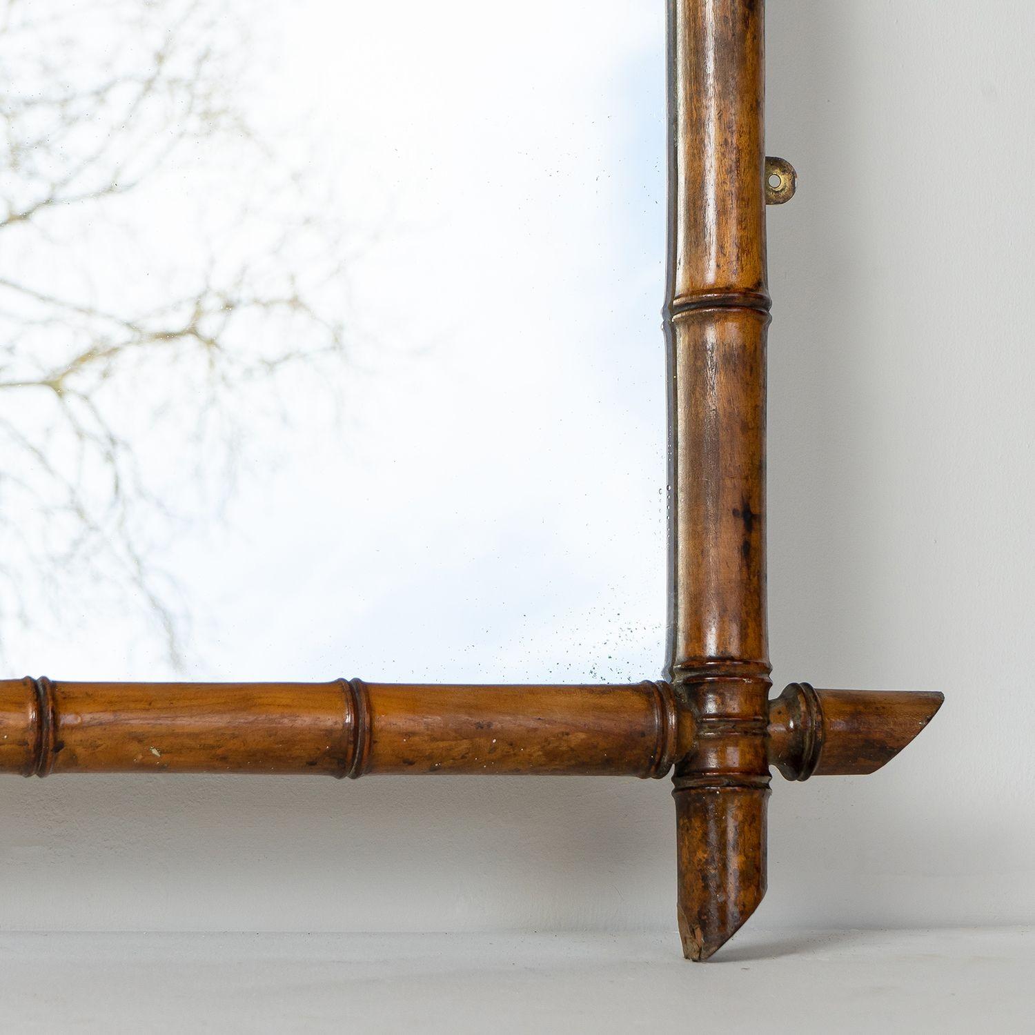 Large Antique French Faux Bamboo Wall Mirror, circa 1920s, No. 2 In Good Condition In Bristol, GB