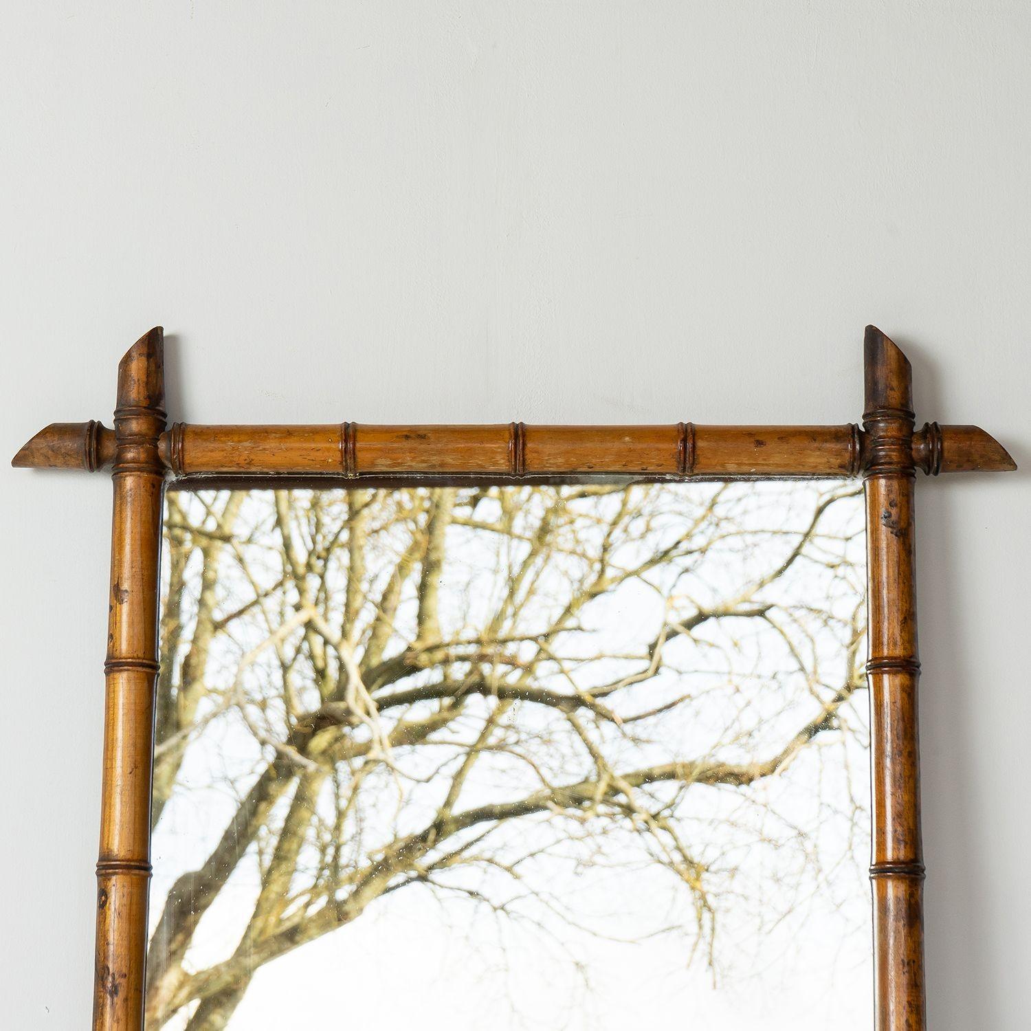 Large Antique French Faux Bamboo Wall Mirror, circa 1920s, No. 2 1