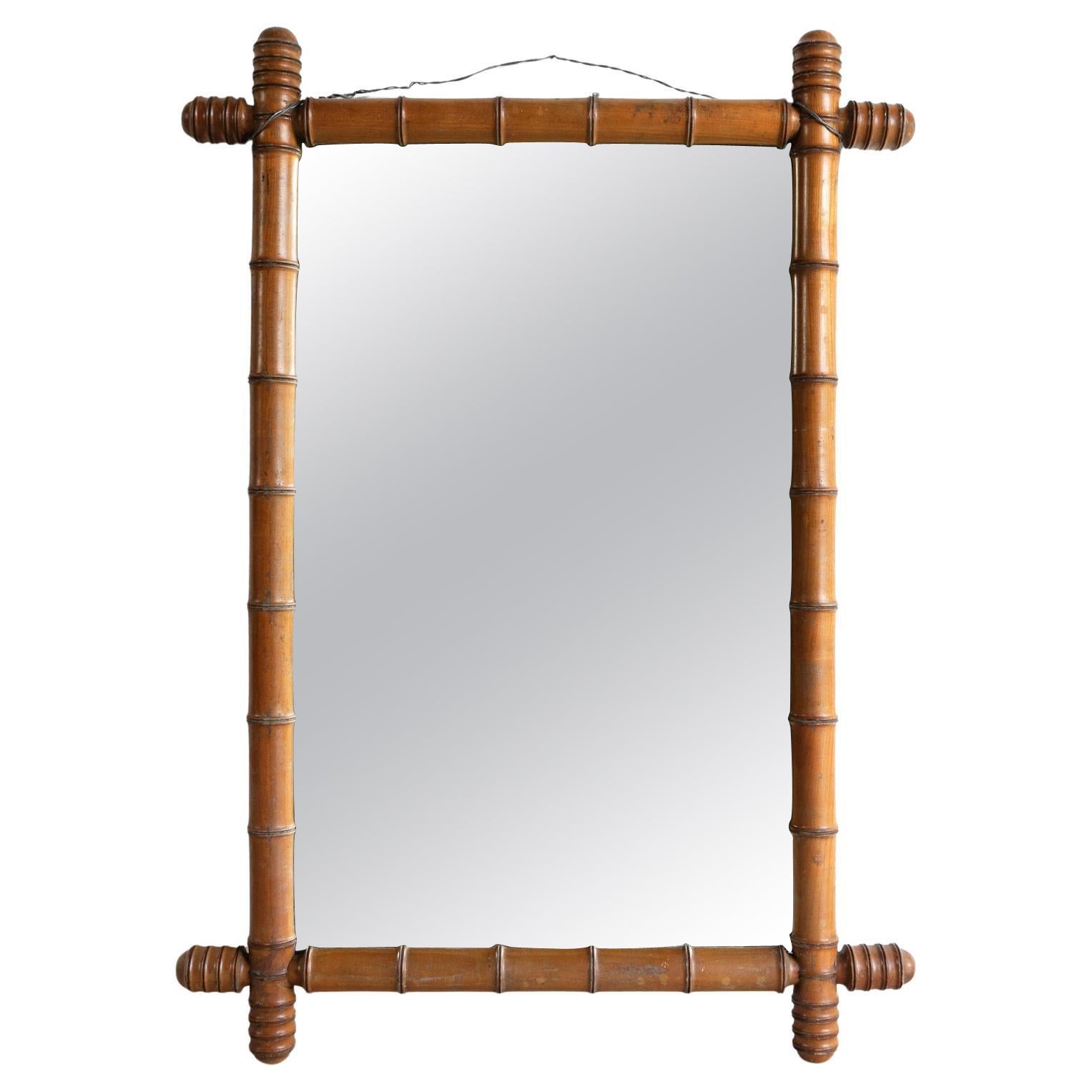 Grand Antique French Faux Bamboo Wall Mirror, début du 20ème siècle