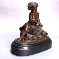 Large French Figural Classical Bronze Reading Cupid Sculpture, 19th Century