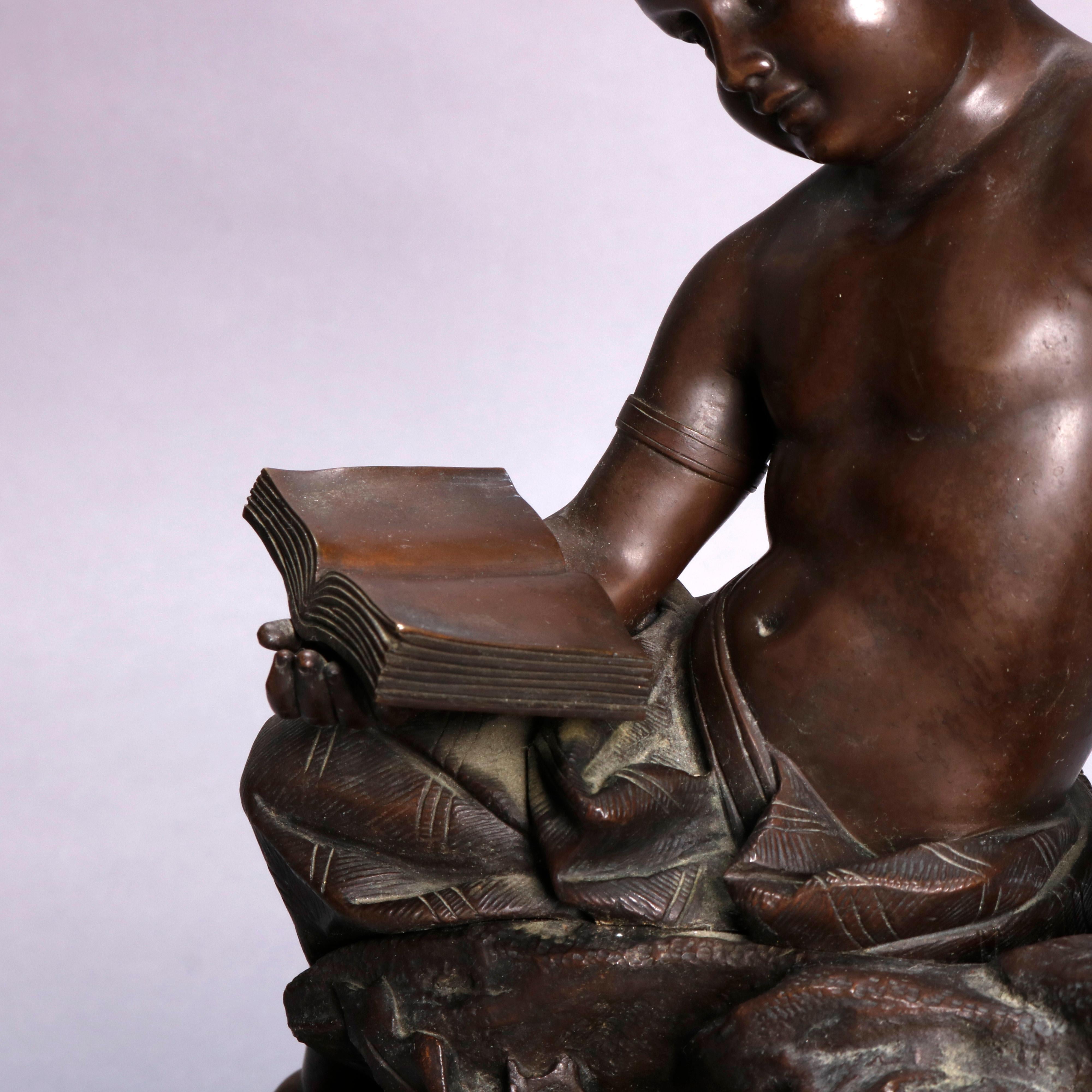 Large French Figural Classical Bronze Reading Cupid Sculpture, 19th Century 1