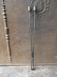 Large Antique French Fireplace Tongs, 19th Century