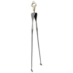 Large Antique French Fireplace Tongs, 19th Century