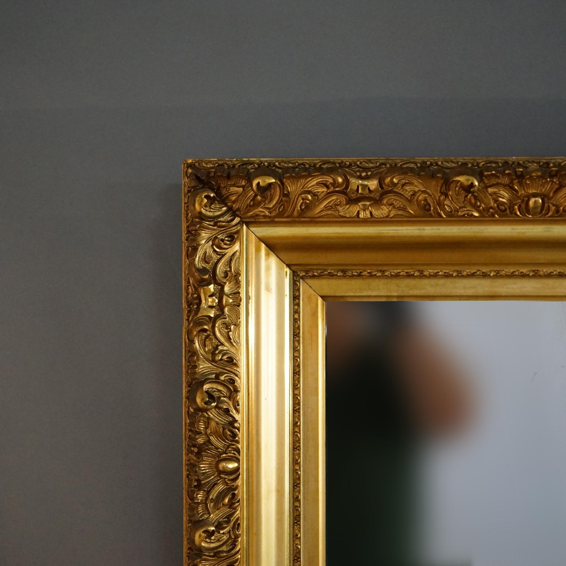Grand miroir mural ancien de première finition française en forme de feuillage avec cadre en bois doré C1900 en vente 1