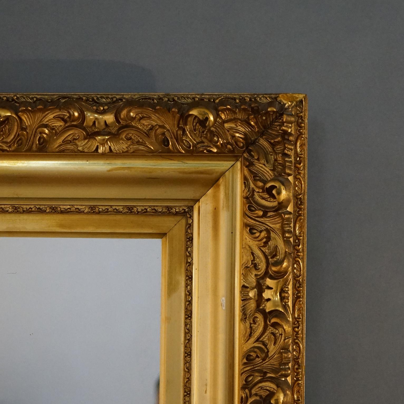 Grand miroir mural ancien de première finition française en forme de feuillage avec cadre en bois doré C1900 en vente 2