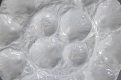 Large Antique French Gien White Pale Blue Majolica Oyster Platter, Circa 1890