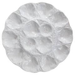 Large Antique French Gien White Pale Blue Majolica Oyster Platter, Circa 1890