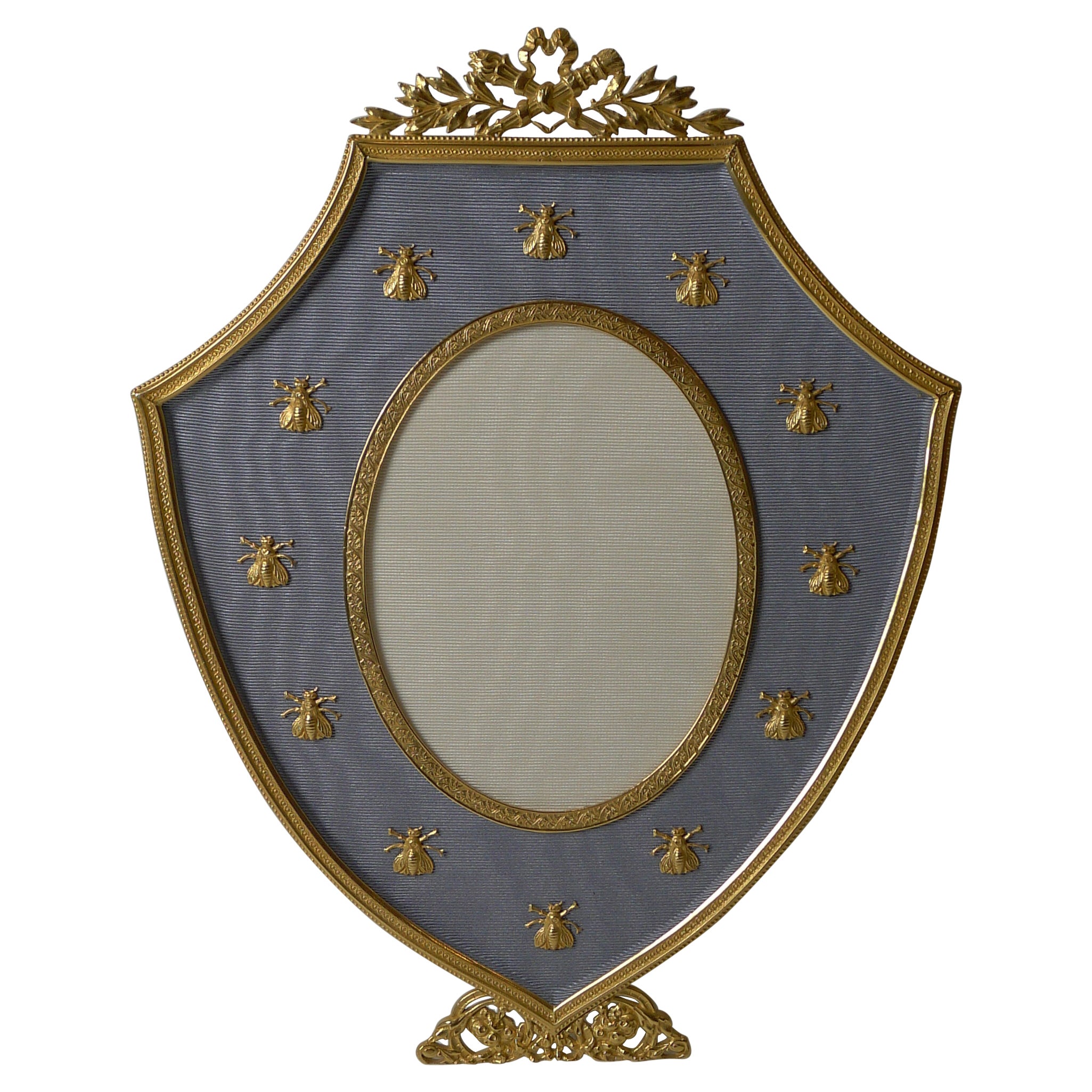 Large Antique French Gilded Bronze Photograph Frame, Napoleonic Bees c.1900 For Sale