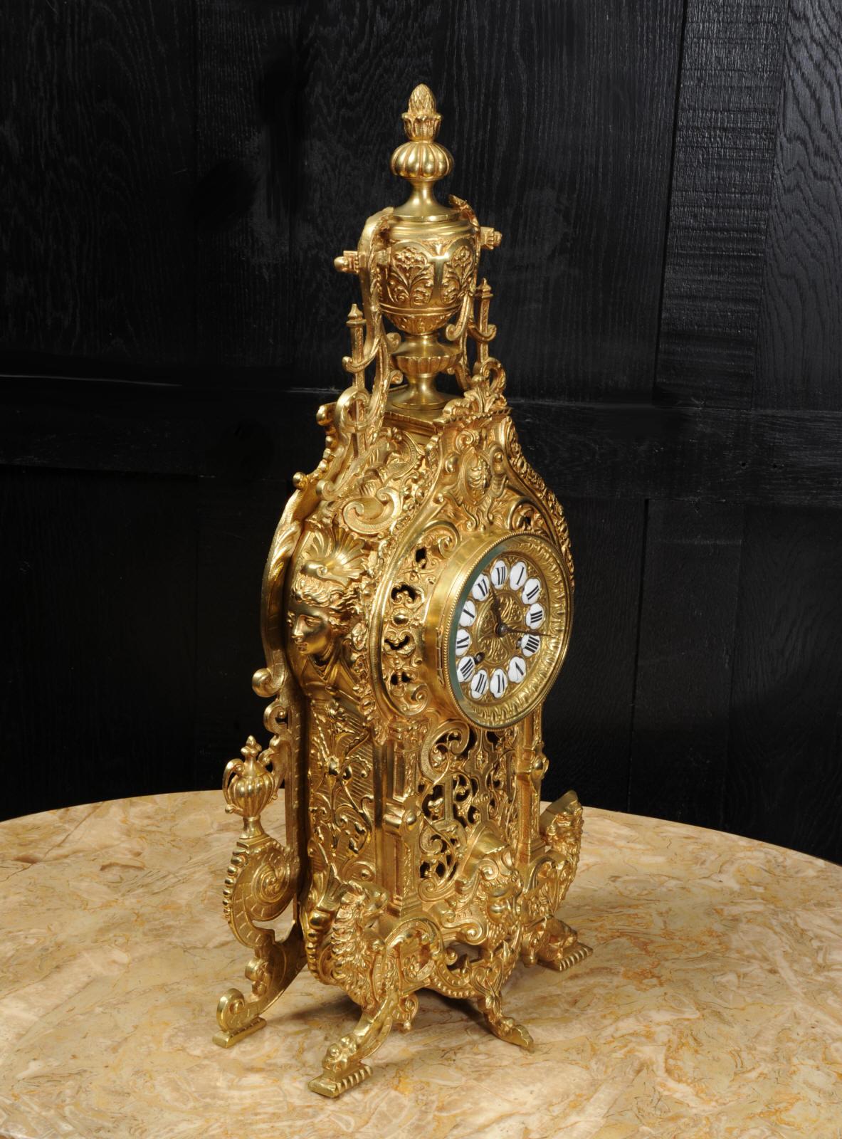 Large Antique French Gilt Bronze Baroque Clock 7