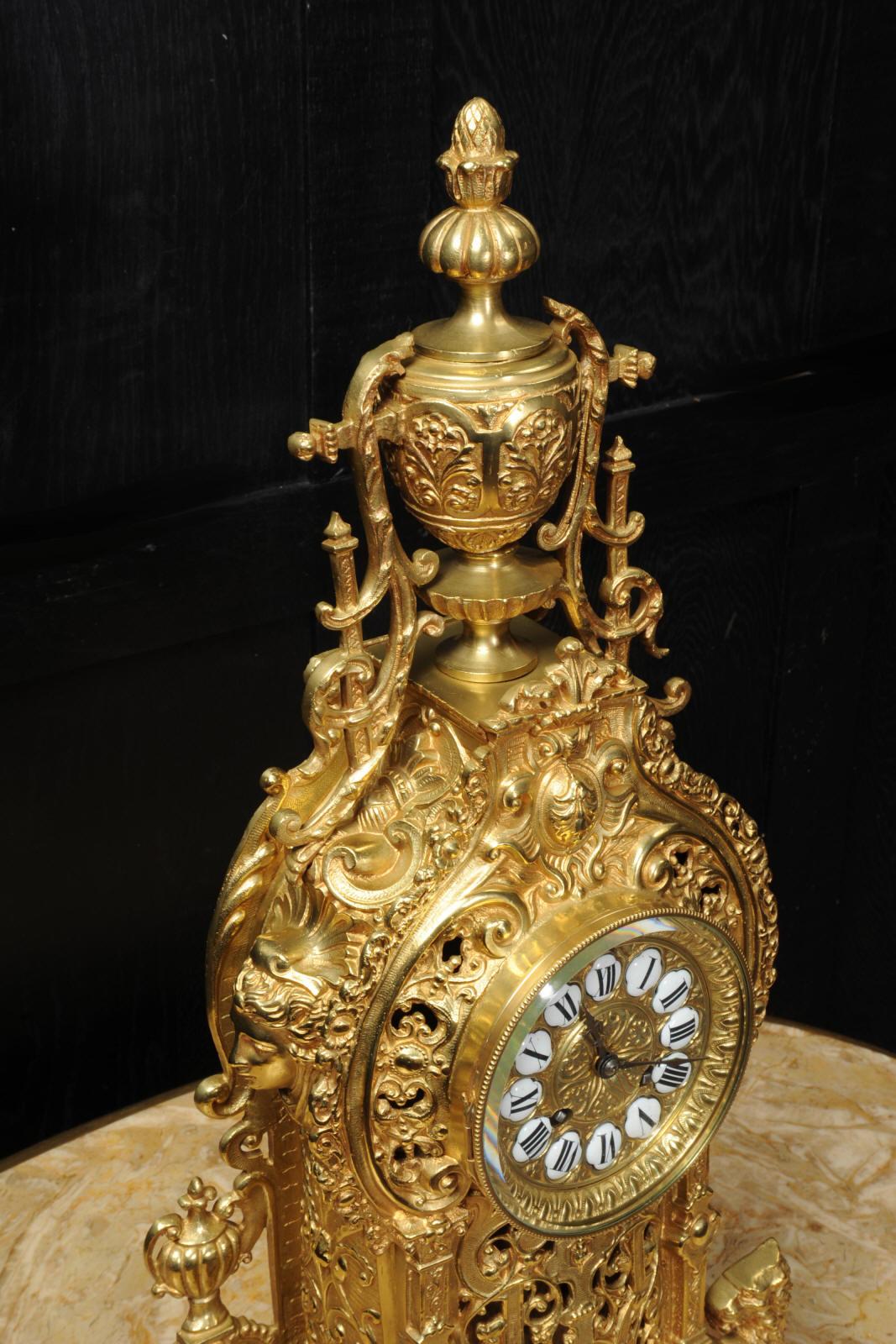 Large Antique French Gilt Bronze Baroque Clock 8