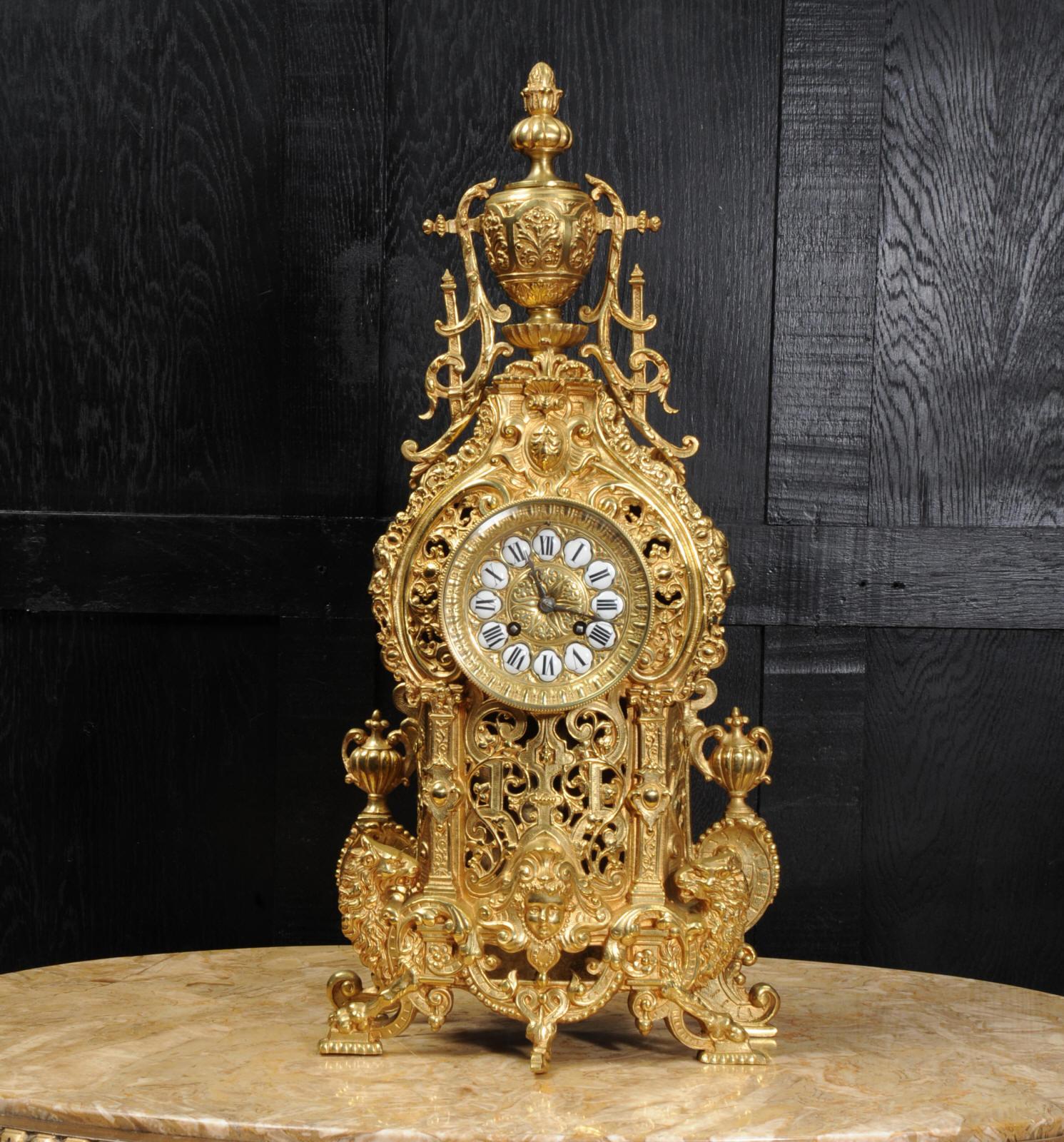 Large Antique French Gilt Bronze Baroque Clock 9
