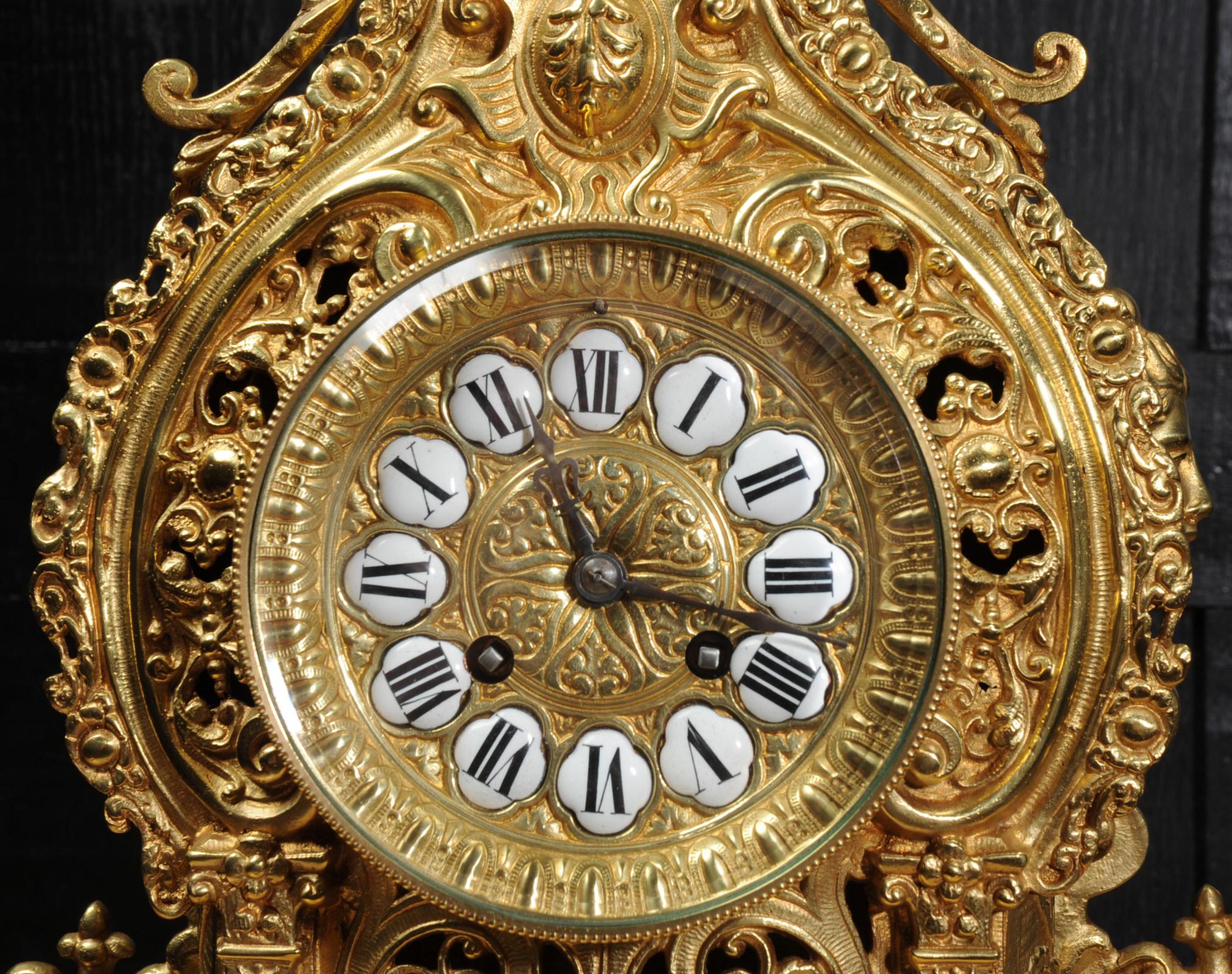 Large Antique French Gilt Bronze Baroque Clock 11