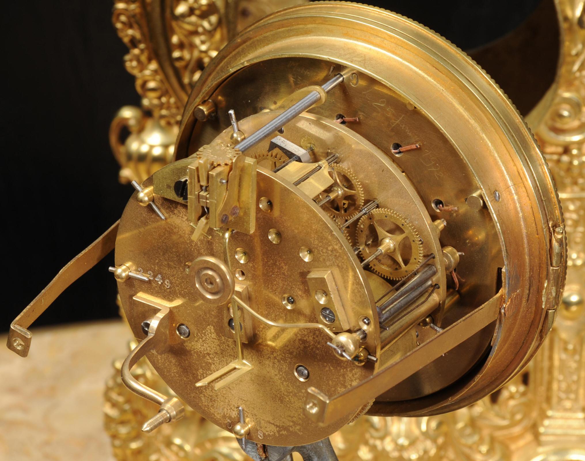 Large Antique French Gilt Bronze Baroque Clock 12