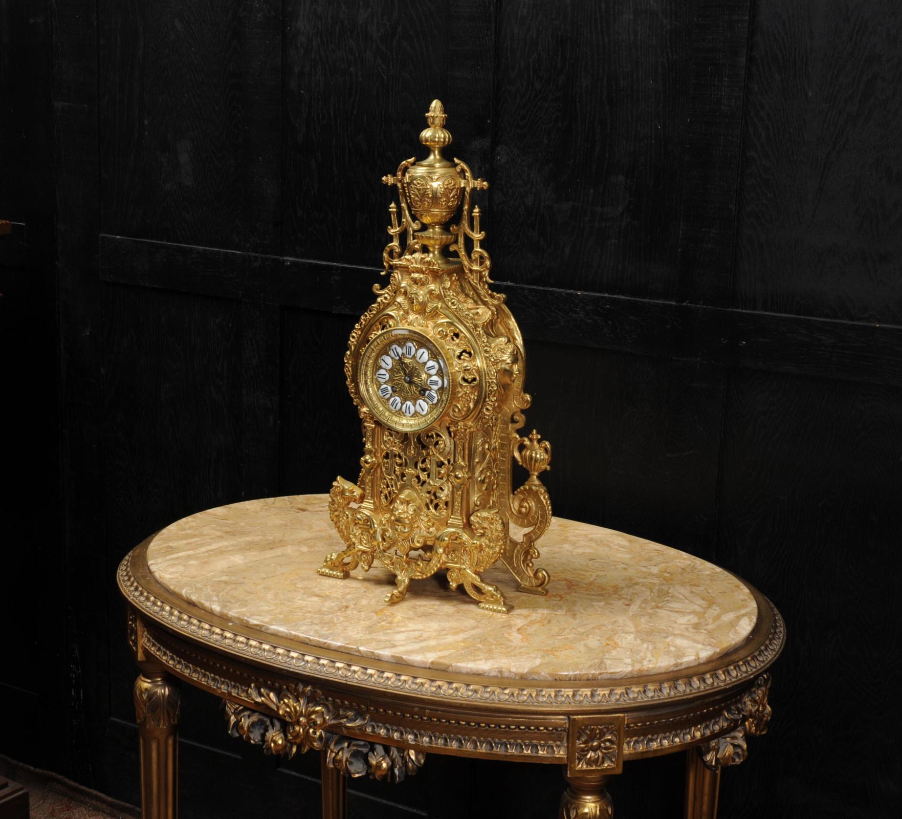 Large Antique French Gilt Bronze Baroque Clock In Good Condition In Belper, Derbyshire