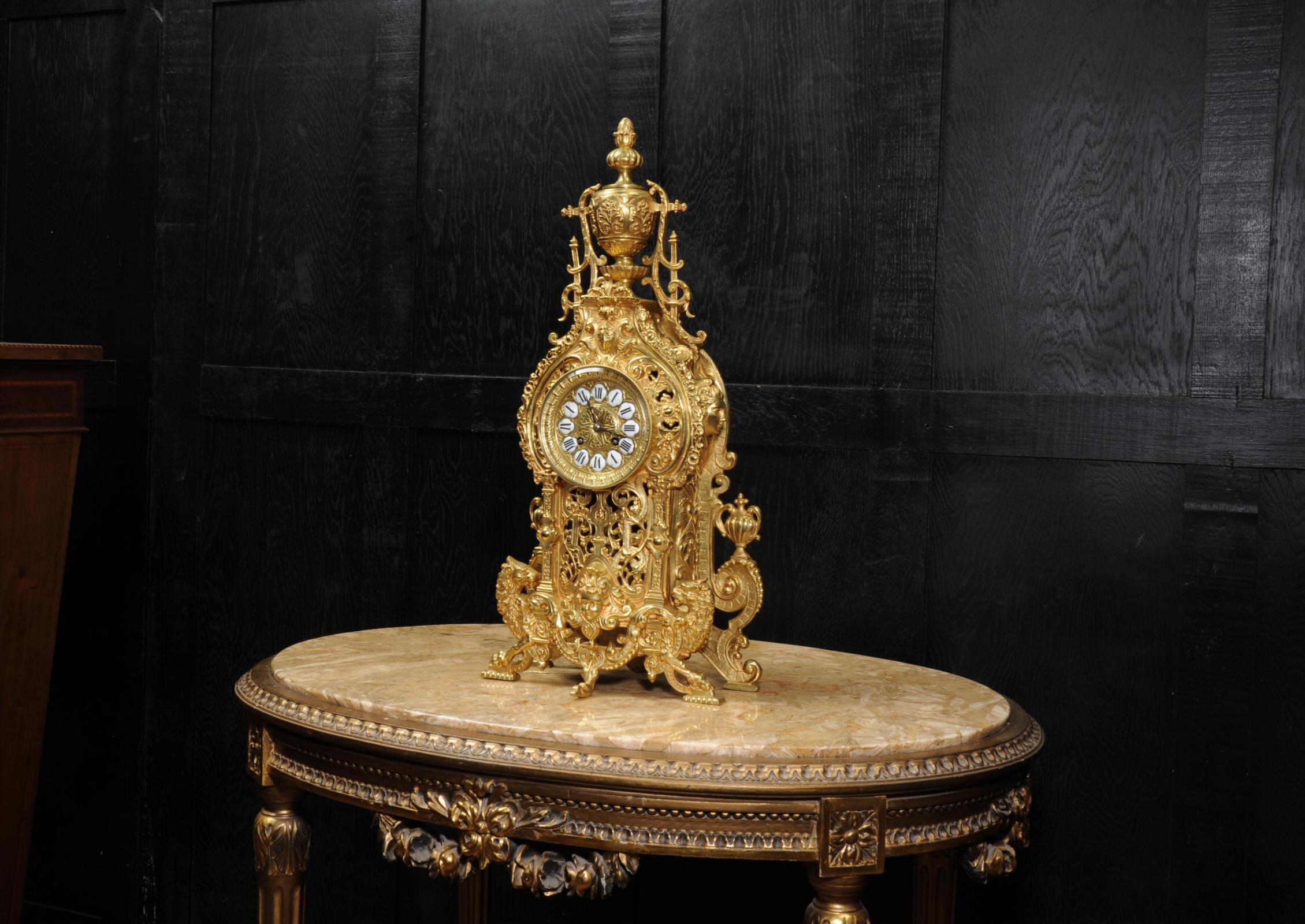 19th Century Large Antique French Gilt Bronze Baroque Clock
