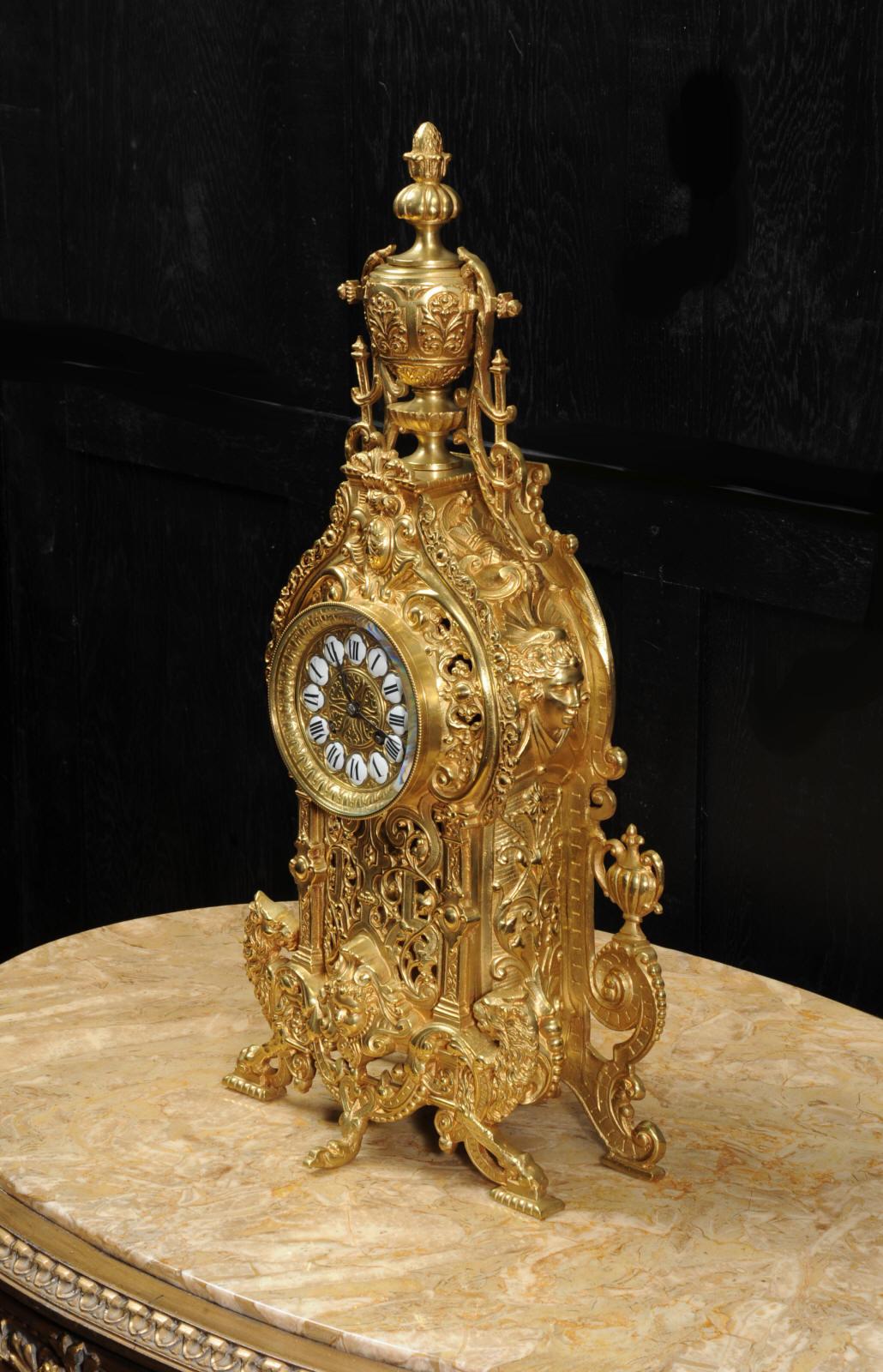 Large Antique French Gilt Bronze Baroque Clock 1