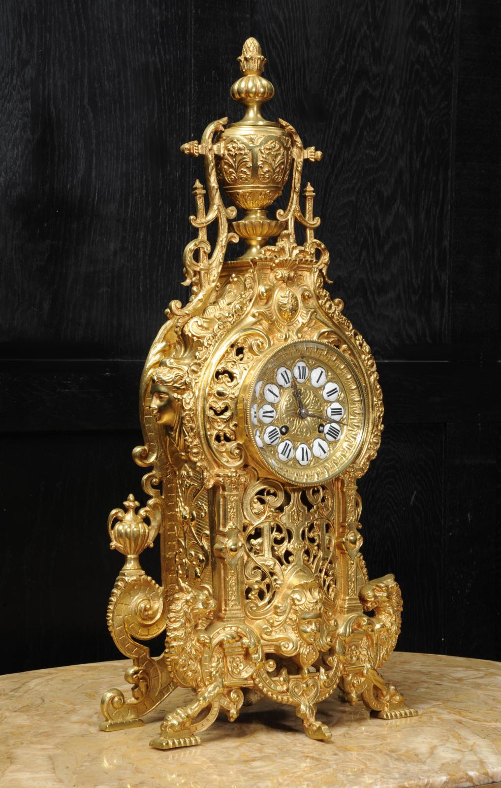 Large Antique French Gilt Bronze Baroque Clock 2