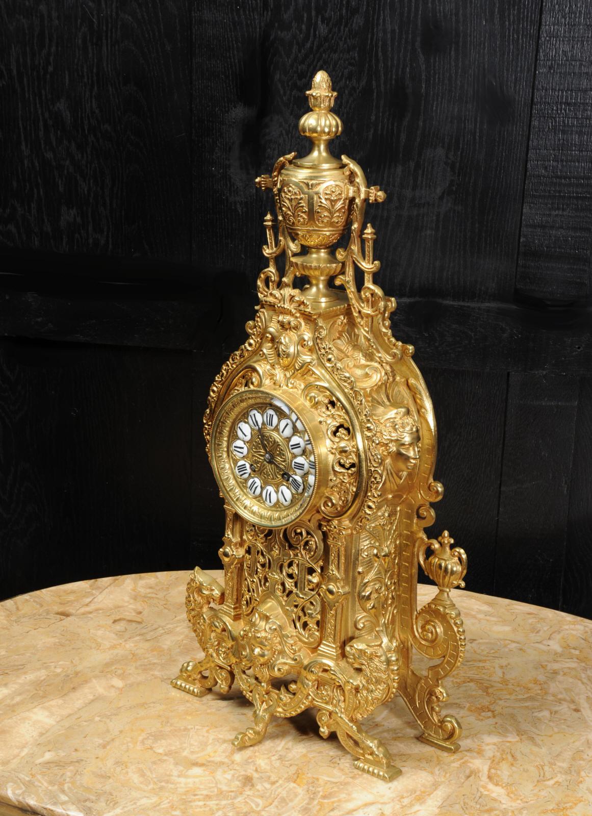 Large Antique French Gilt Bronze Baroque Clock 3