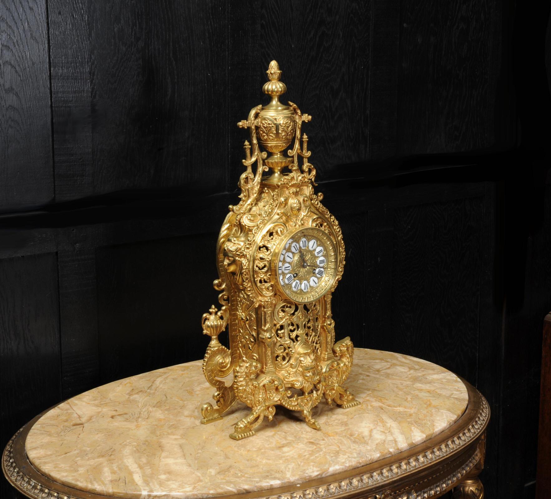 Large Antique French Gilt Bronze Baroque Clock 4