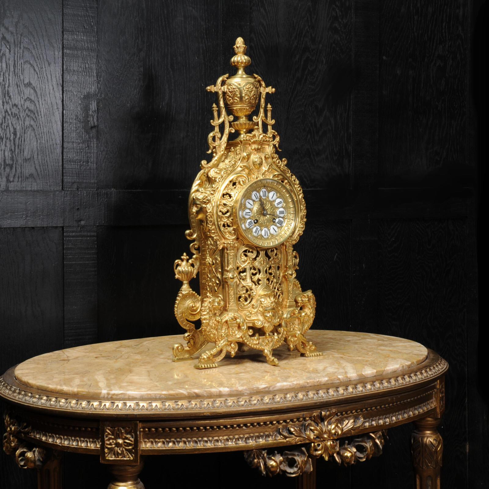 Large Antique French Gilt Bronze Baroque Clock 5
