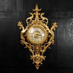 Large Antique French Gilt Bronze Cartel Wall Clock - Fully Restored