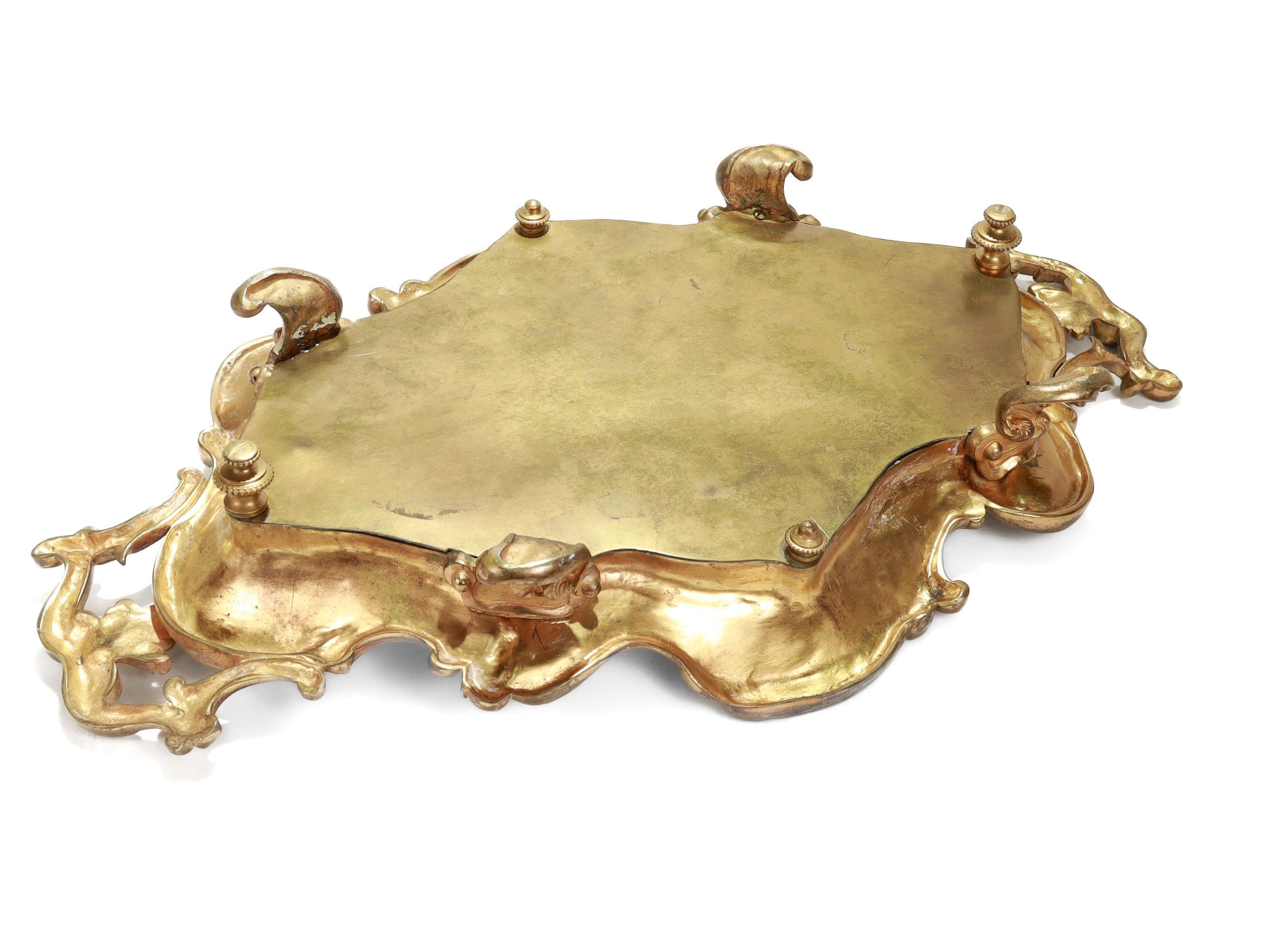 Große antike französische vergoldete Bronze & Champlevé-Emaille gespiegelt Plateau oder Tablett im Angebot 10