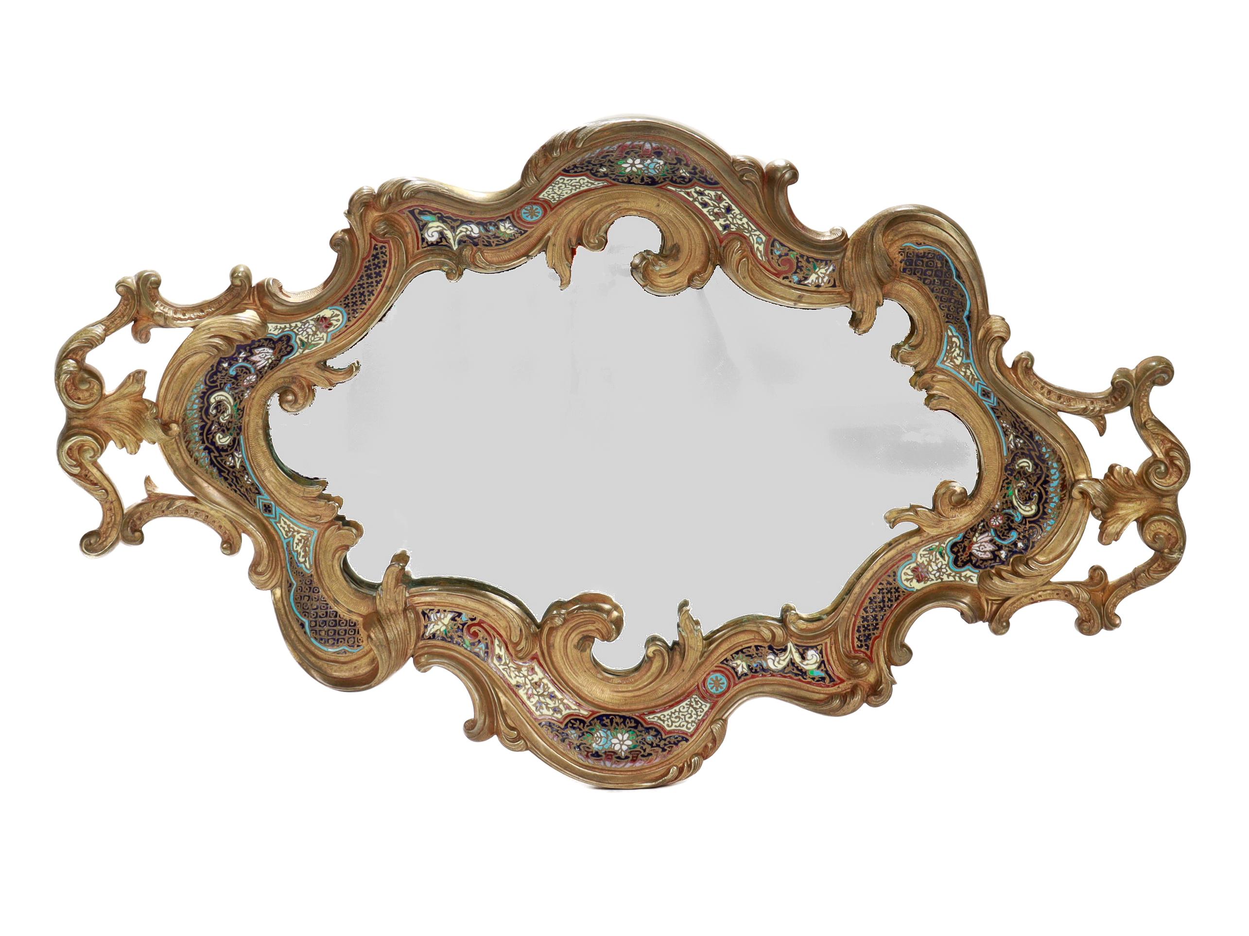 Große antike französische vergoldete Bronze & Champlevé-Emaille gespiegelt Plateau oder Tablett im Zustand „Gut“ im Angebot in Philadelphia, PA
