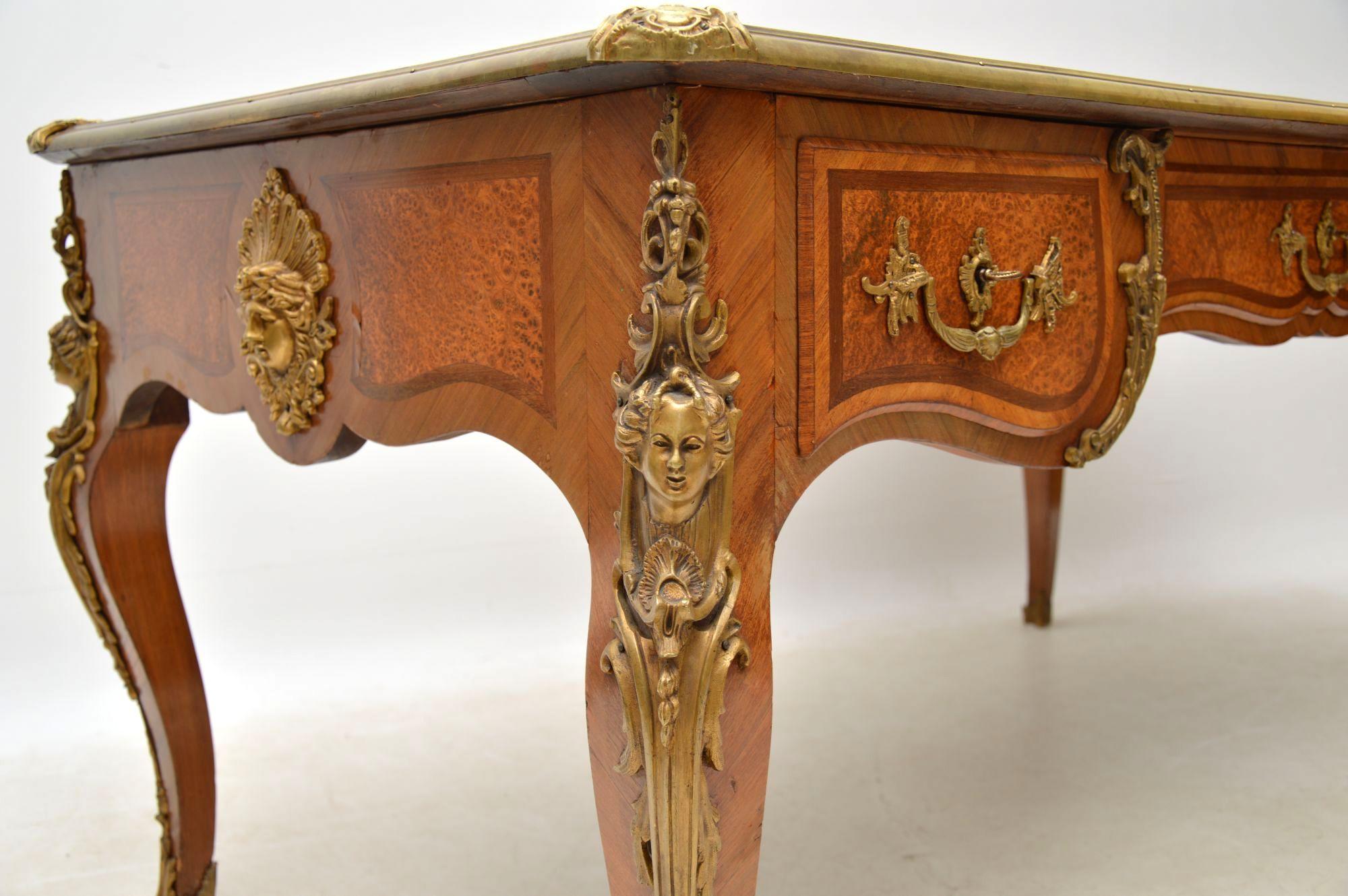 Late 19th Century Large Antique French Gilt Bronze Mounted Kingwood Desk