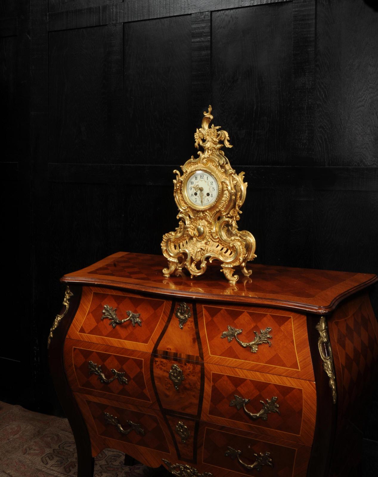 Large Antique French Gilt Bronze Rococo Clock by Japy Freres 6