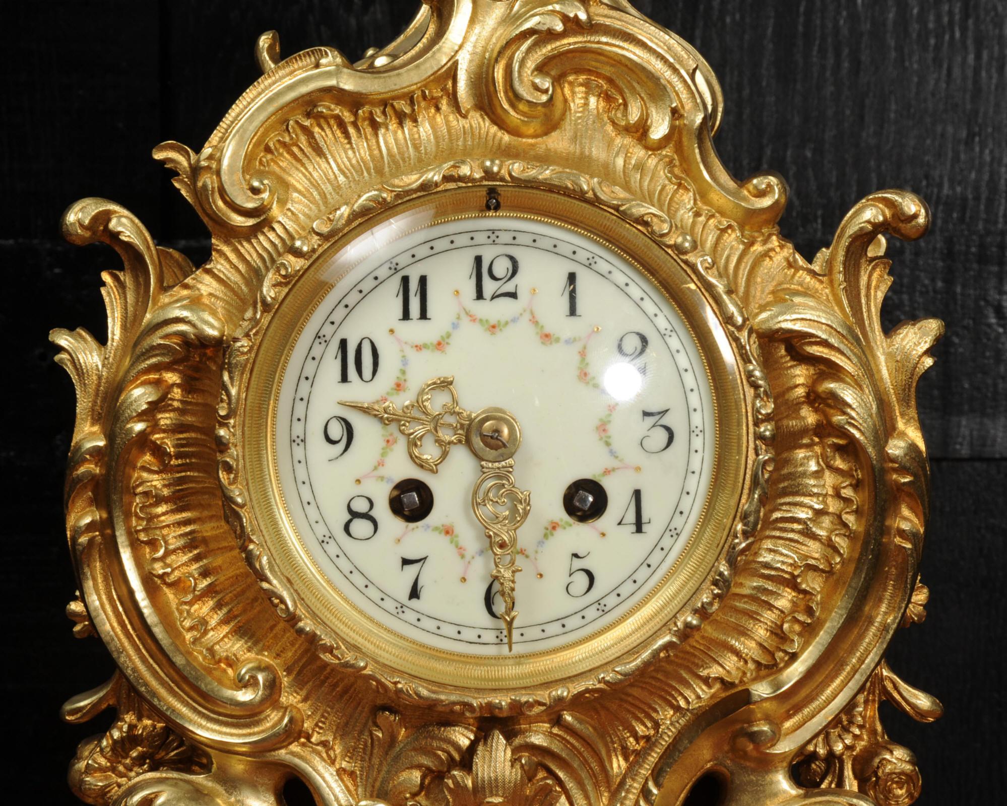 Large Antique French Gilt Bronze Rococo Clock by Japy Freres 7