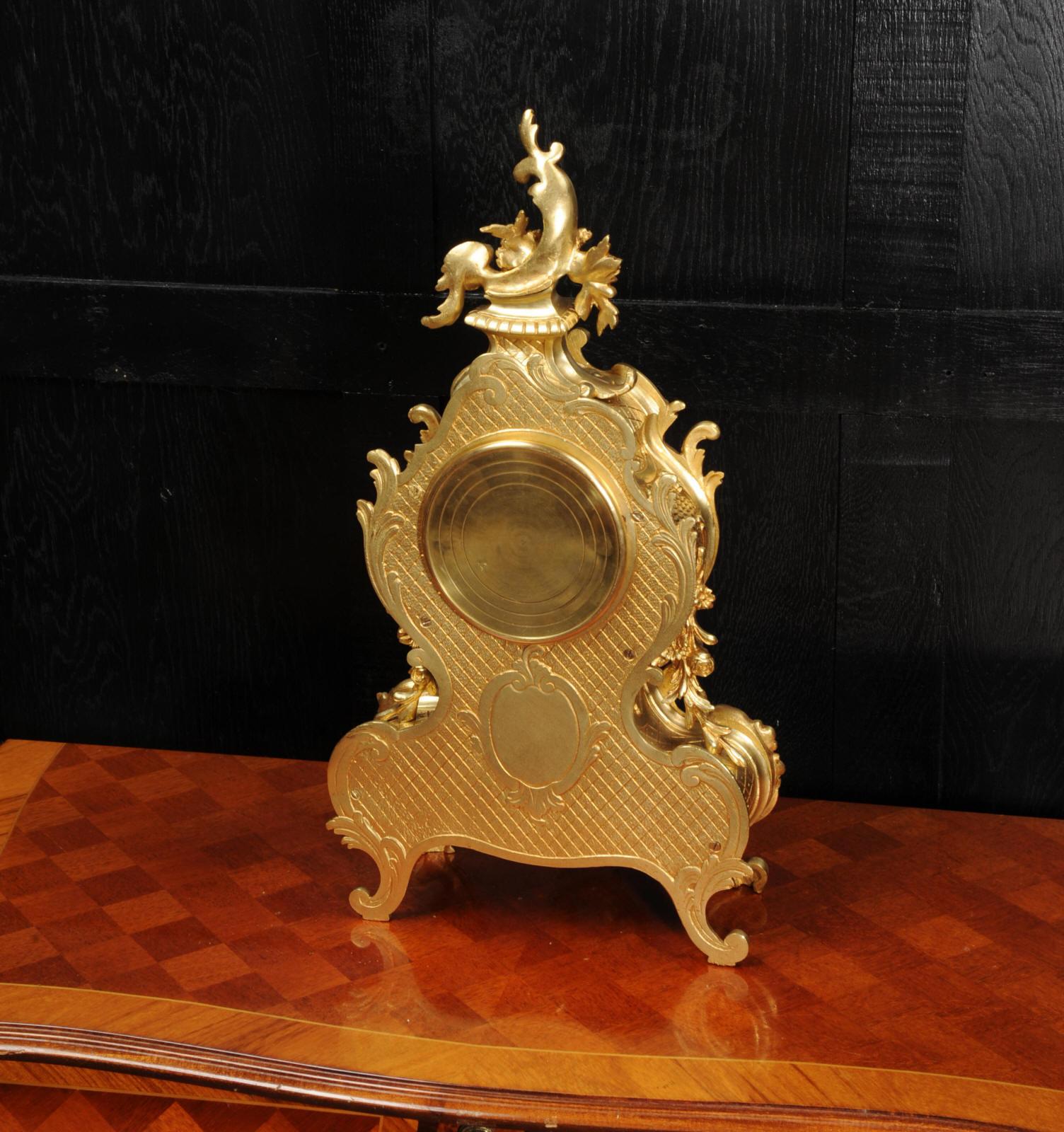 Large Antique French Gilt Bronze Rococo Clock by Japy Freres 8