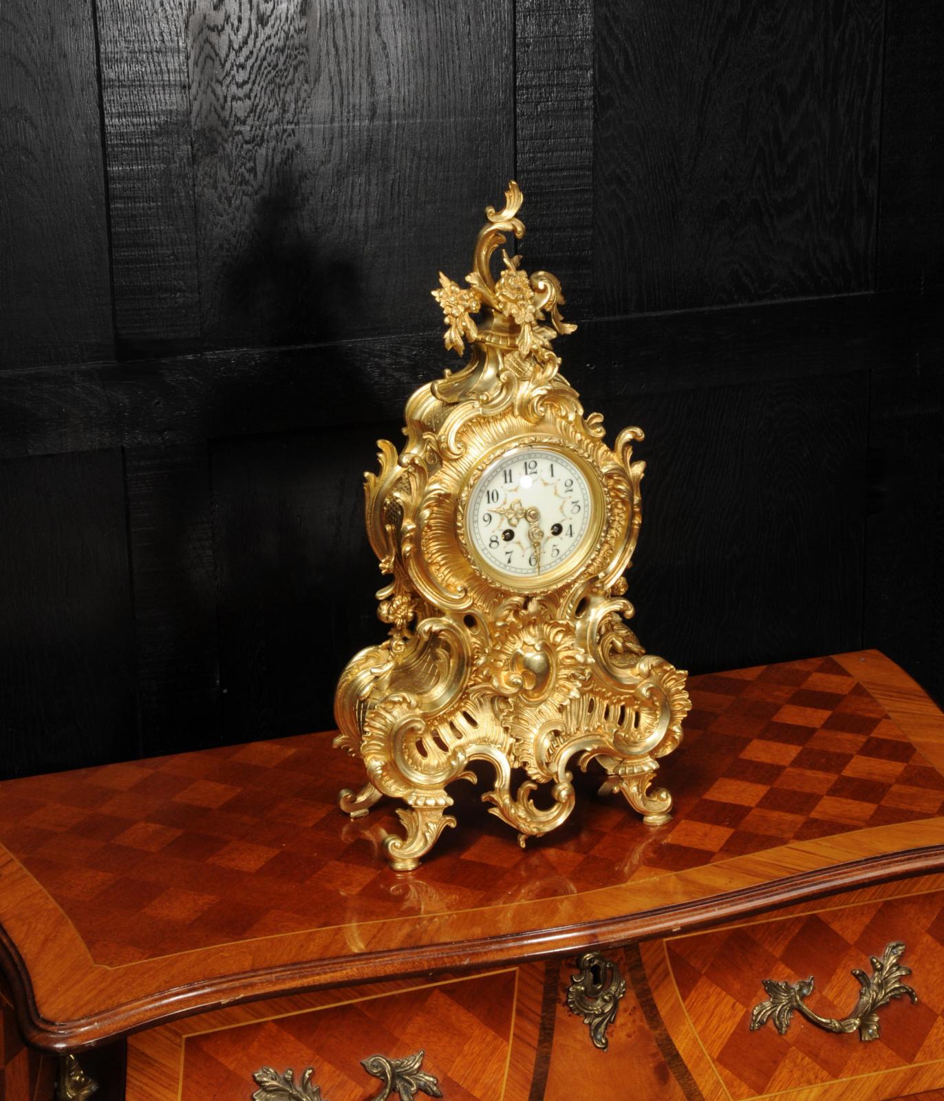 Large Antique French Gilt Bronze Rococo Clock by Japy Freres In Good Condition In Belper, Derbyshire