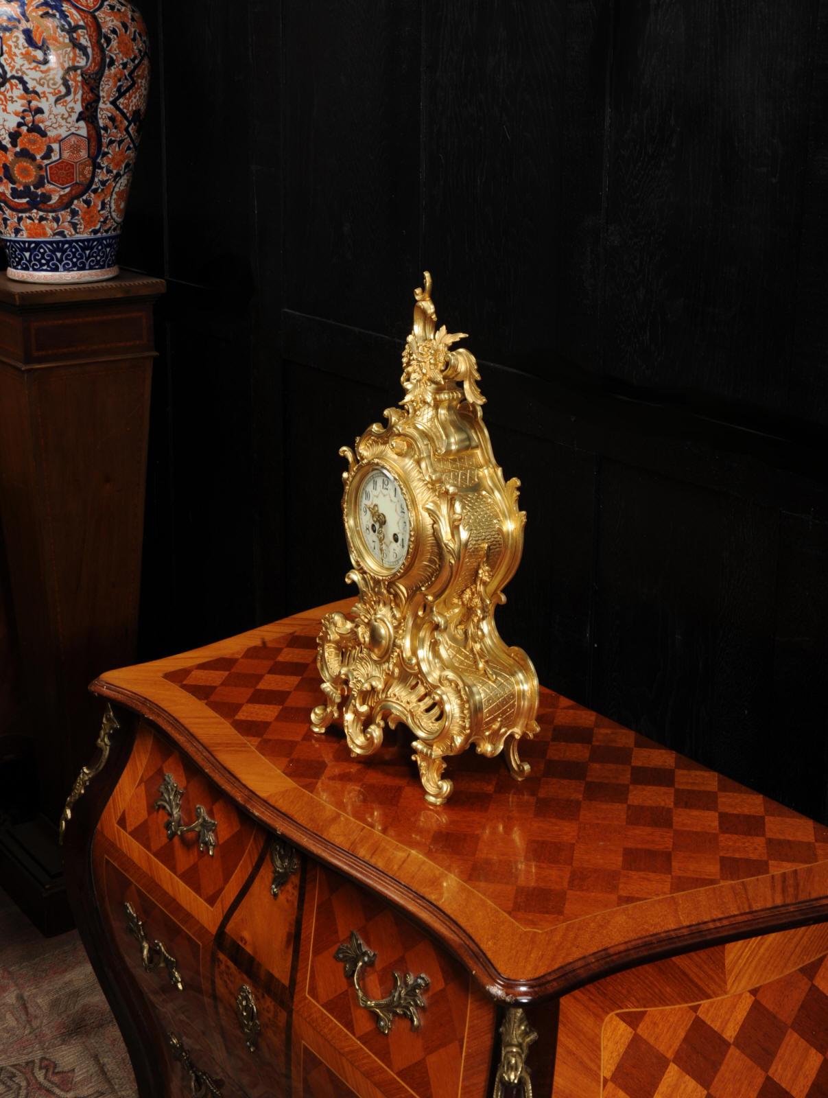 Large Antique French Gilt Bronze Rococo Clock by Japy Freres 2