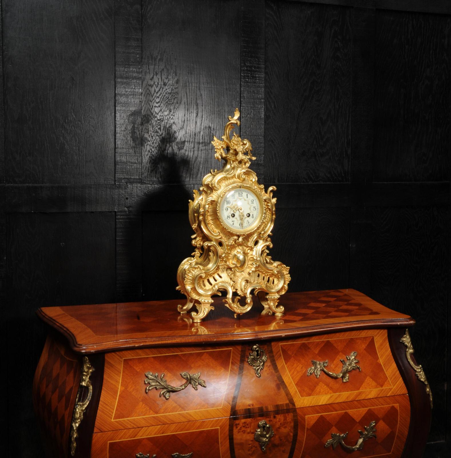 Large Antique French Gilt Bronze Rococo Clock by Japy Freres 3