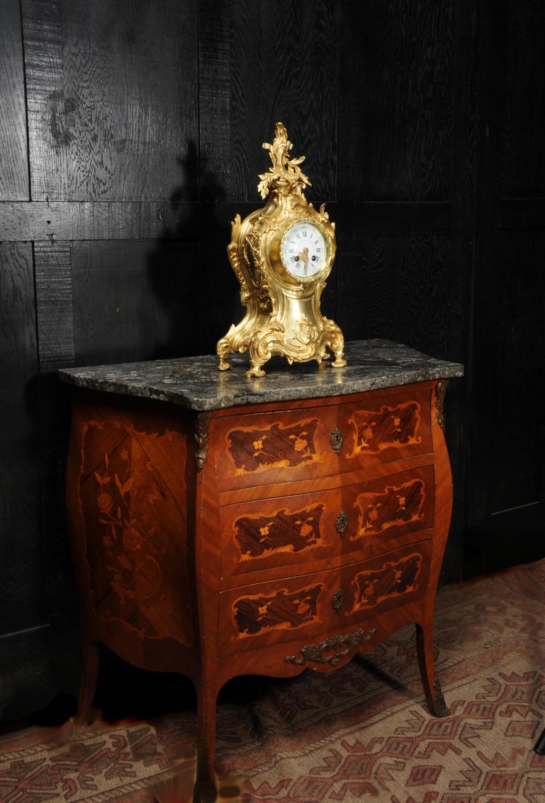 Large Antique French Gilt Bronze Rococo Clock by Louis Japy and Henri Riondet 6
