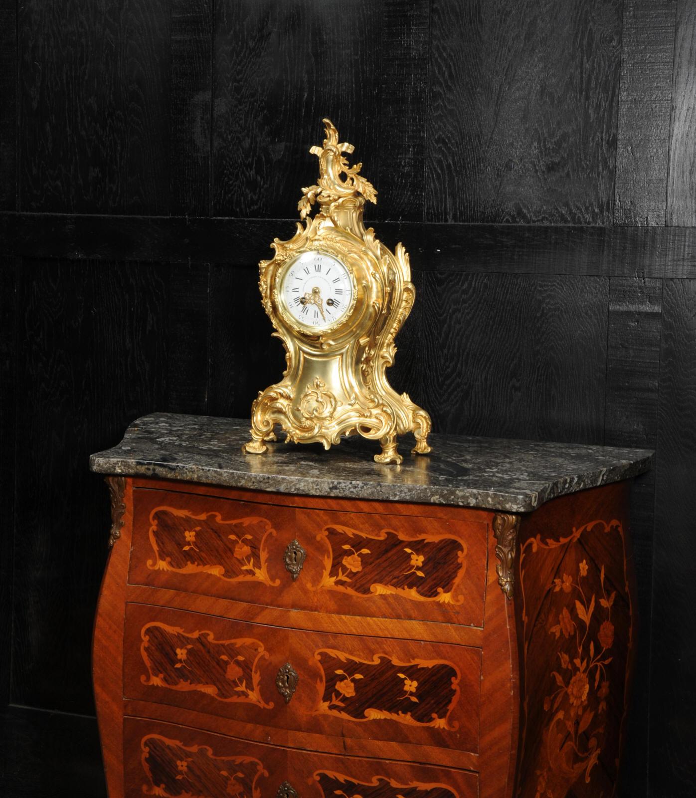 Large Antique French Gilt Bronze Rococo Clock by Louis Japy and Henri Riondet 7