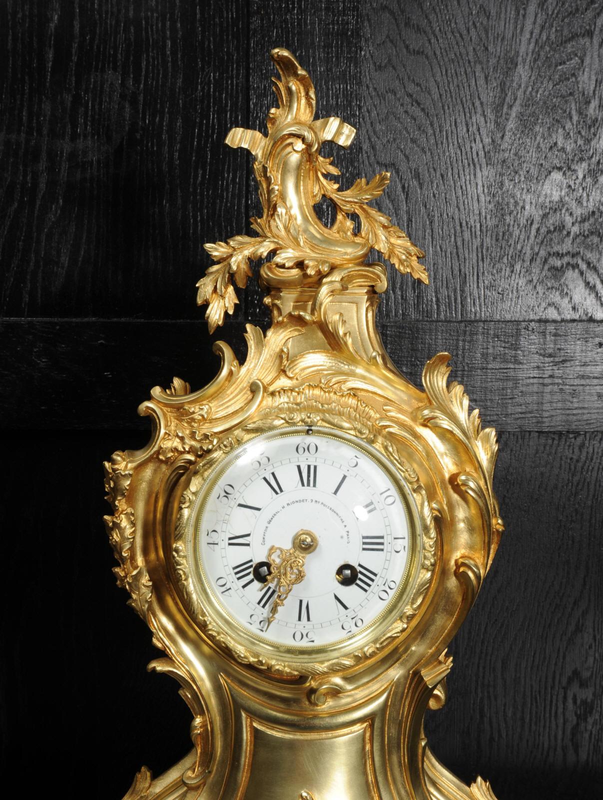 Large Antique French Gilt Bronze Rococo Clock by Louis Japy and Henri Riondet 8