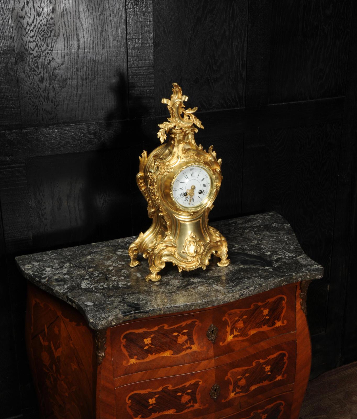 Large Antique French Gilt Bronze Rococo Clock by Louis Japy and Henri Riondet 9